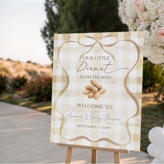 Neutrales Beige Gingham Erdnuss-Baby Shower Willko Poster