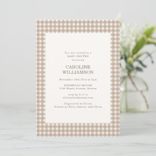 Neutrales Beige-Gingham-Karo-Fall-Babyshower Einladung