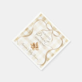 Neutrales Beige Gingham Kleines Erdnuss-Baby-Showe Serviette (Ecke)