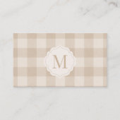 Neutrales Beige Gingham Monogramm Visitenkarte (Vorderseite)