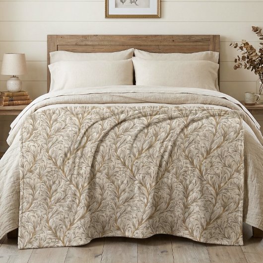Neutrales Beige Gold Botanisches Blatt William Mor Fleecedecke