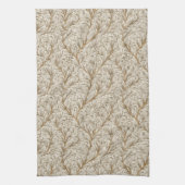 Neutrales Beige Gold Botanisches Blatt William Mor Geschirrtuch (Vertikal)