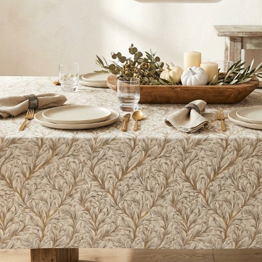Neutrales Beige Gold Botanisches Blatt William Mor Tischdecke