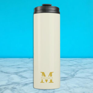 Neutrales Beige Gold Monogramm Thermosbecher