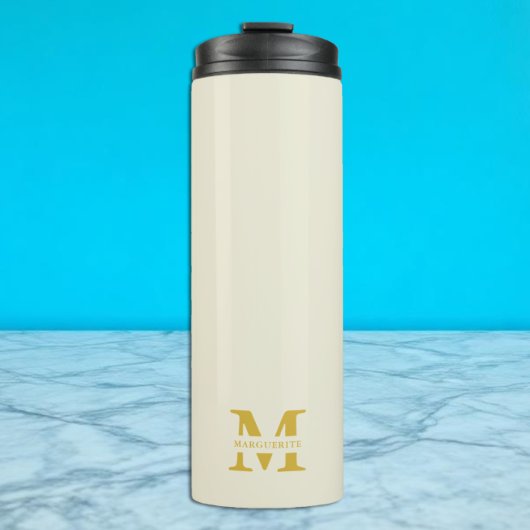 Neutrales Beige Gold Monogramm Thermosbecher