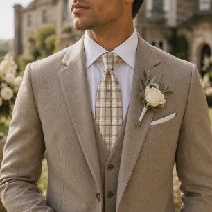 Neutrales Beige Karo Tartan Krawatte