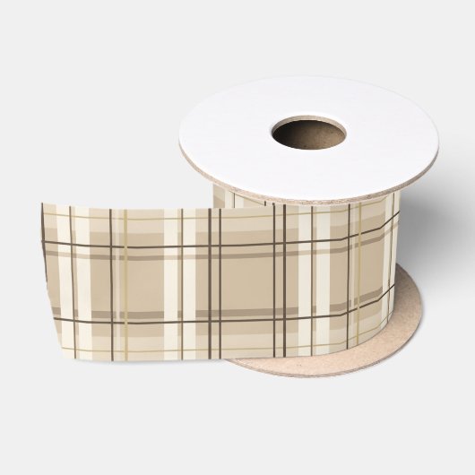 Neutrales Beige Karo Tartan Satinband (Spule)