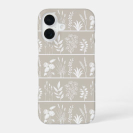 Neutrales Beige Minimalistisches Pflanzen-Silhouet iPhone 16 Hülle