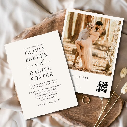 Neutrales Beige QR Code Foto Elegantes Modernes Ho Einladung