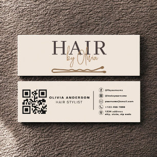Neutrales Beige QR-Code Hairstylist Modern Mini Visitenkarte