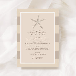 Neutrales Beige Starfish Beach Hochzeitessen Menükarte