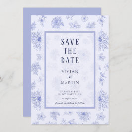 Neutrales blaues Schattenblumenmuster Save the Dat Einladung