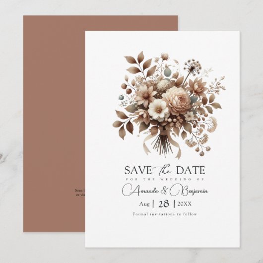Neutrales Bloom Mocha Mousse Brautparty Save The Date (Vorne/Hinten)