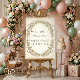 Neutrales Blumeneinladungsschild für Baby Shower Acrylschild
