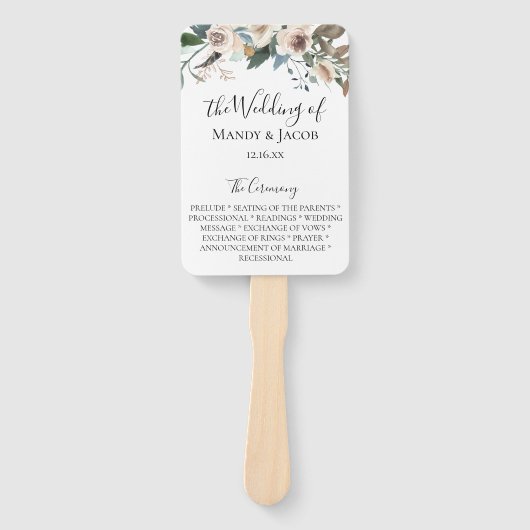 Neutrales Blumenhandschuh-Hochzeitsprogramm Fächer (Vorderseite)