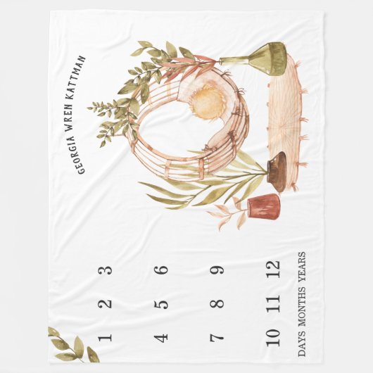 Neutrales Boho Baby Milestone-Leder Fleecedecke (Vorderseite)