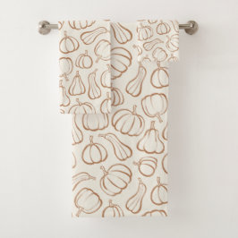 Neutrales Boho-Beige-Kürbismuster Herbst Halloween Badhandtuch Set