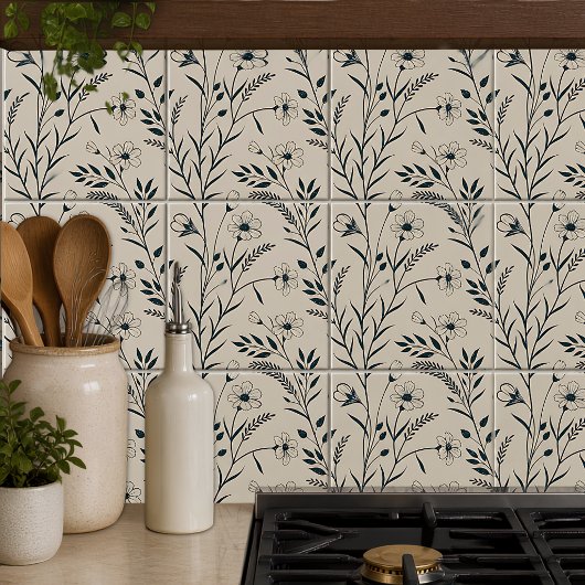 Neutrales Boho-Botanik-Design Fliese