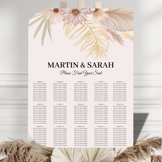 Neutrales Boho-Botanisches Hochzeitssitzplan Acrylschild