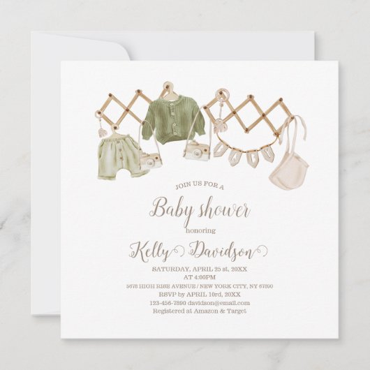 Neutrales Boho Kinderzimmer Babydusche Einladung (Vorderseite)