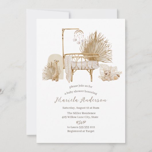 Neutrales Boho Kinderzimmer Mobile Baby Shower Inv Einladung (Vorderseite)