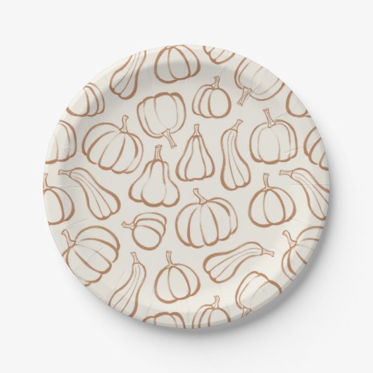 Neutrales Boho-Kürbismuster Herbst-Halloween-Party Pappteller (Vorderseite)