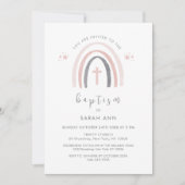 Neutrales Boho-Rainbow-Cross-Taufen Einladung (Vorderseite)