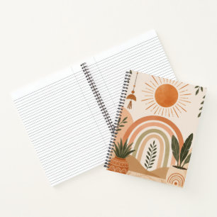 Neutrales Boho-Sonnen- und Pflanzen-Notizbuch Notizblock