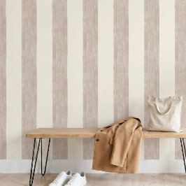 Neutrales Boho Taupe Beige Große Streifen Skandina Tapete