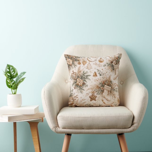 Neutrales Boho-Weihnachtsstrumpf-Blumenmuster Kissen (Stuhl )