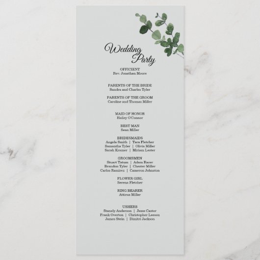 Neutrales Botanisches Hochzeitsprogramm Programm (Rückseite)