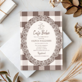 Neutrales Café Bebe Büffel Karo Baby Shower Brunch Einladung