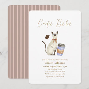 Neutrales Café Bébé Katze Kaffee Babyparty Einladung