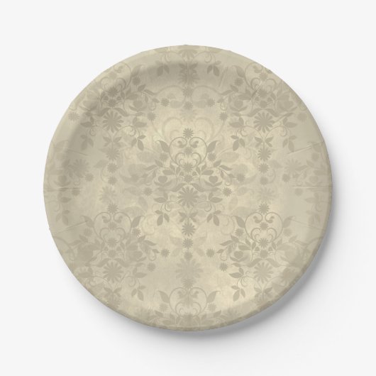 Neutrales Cream Tan DoppelDamaskus-Muster Pappteller (Vorderseite)