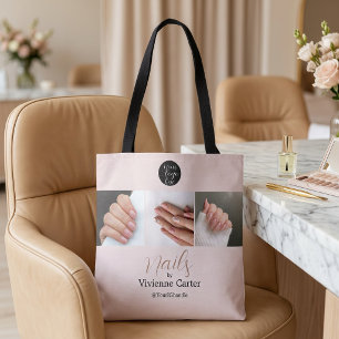 Neutrales Creme-Tan-Schrift-Logo Foto Nagelstudio Tasche