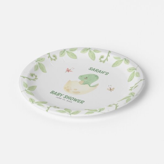 Neutrales Dinosaurier-Kinderdusche Pappteller (Schrägansicht)