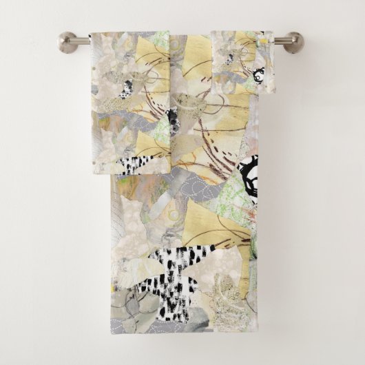 Neutrales Elegantes Abstractes Collage-Design Badhandtuch Set (Insitu)