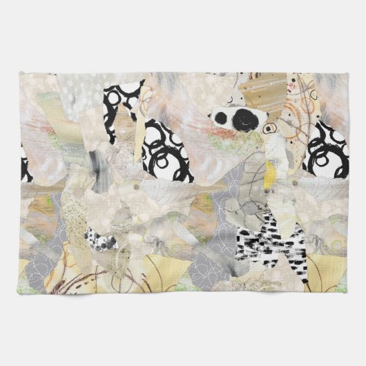 Neutrales elegantes abstraktes Collagendesign Geschirrtuch (Horizontal)