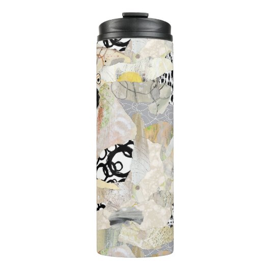 Neutrales elegantes abstraktes Collagendesign Thermosbecher (Vorderseite)