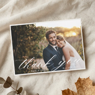 Neutrales Elegantes Foto Hochzeit Dankeskarte