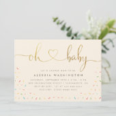 Neutrales, elegantes Gold Script Oh Baby Shower Einladung (Stehend Vorderseite)