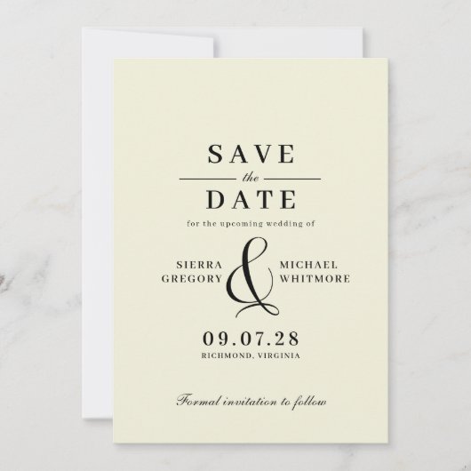 Neutrales Elfenbein + Schwarz | Klassisch Modernes Save The Date (Vorderseite)