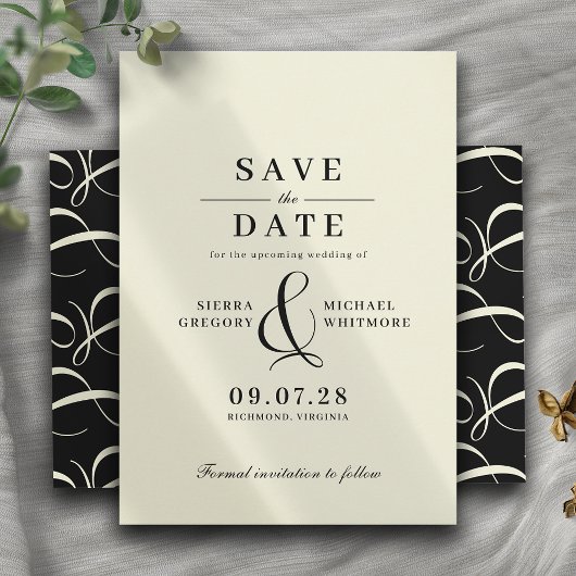 Neutrales Elfenbein + Schwarz | Klassisch Modernes Save The Date