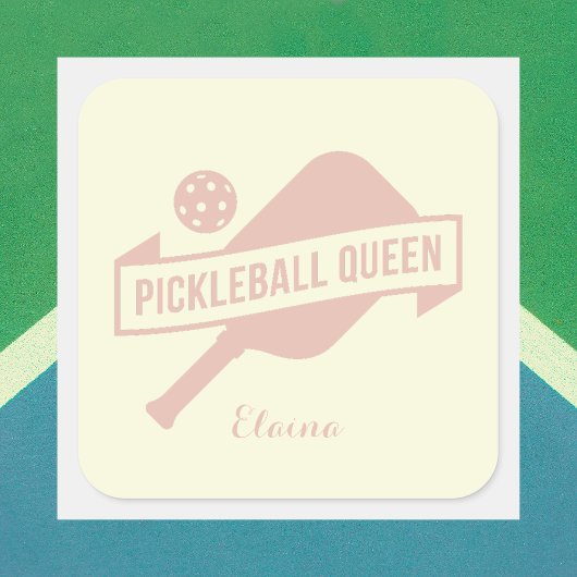 Neutrales Elfenbein und Rosa Pickleball Queen Quadratischer Aufkleber