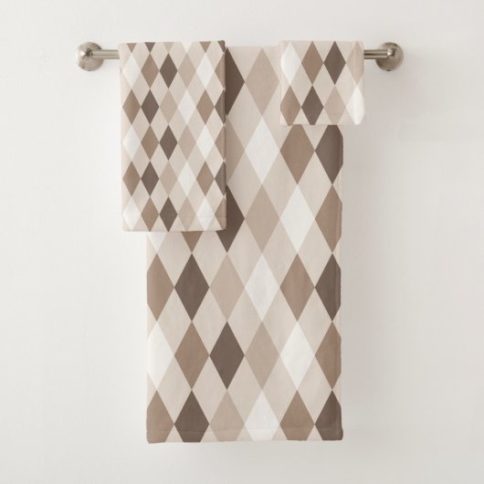 Neutrales Erdbraun Harlekin-Diamant Badhandtuch Set (Insitu)