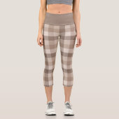 Neutrales Erdbraun Kariertes Gingham Karomuster Capri Leggings (Vorderseite)