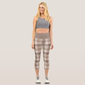 Neutrales Erdbraun Kariertes Gingham Karomuster Capri Leggings (Vorderseite)