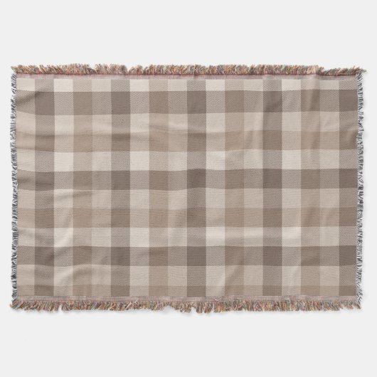Neutrales Erdbraun Kariertes Gingham Karomuster Decke (Vorderseite)
