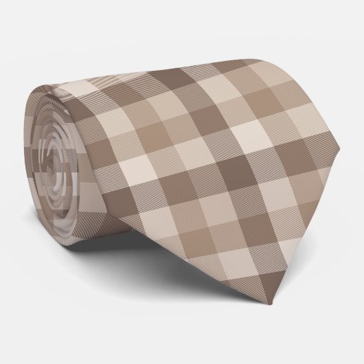 Neutrales Erdbraun Kariertes Gingham Karomuster  Krawatte (Gerollt)