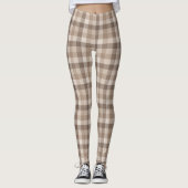 Neutrales Erdbraun Kariertes Gingham Karomuster  Leggings (Vorderseite)